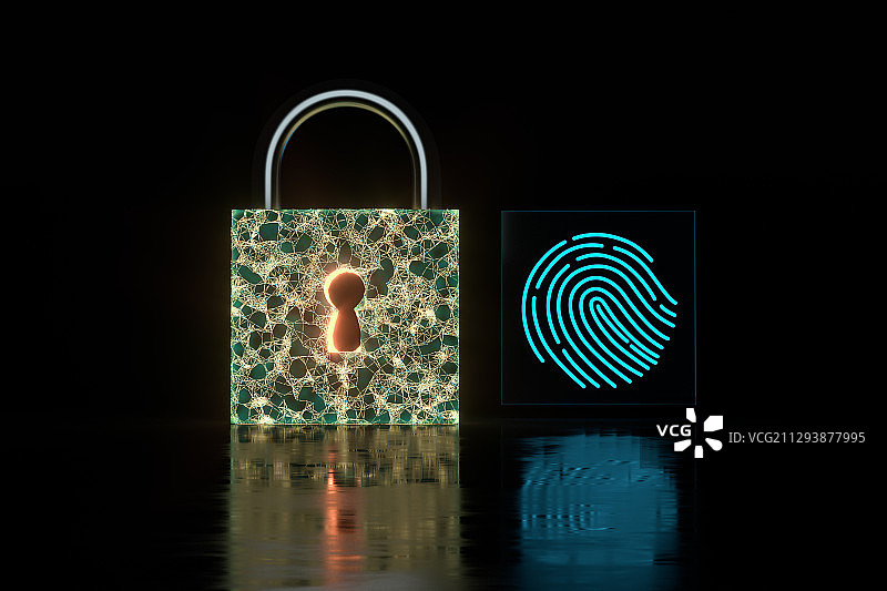 科技数字锁与指纹功能 3D渲染图片素材