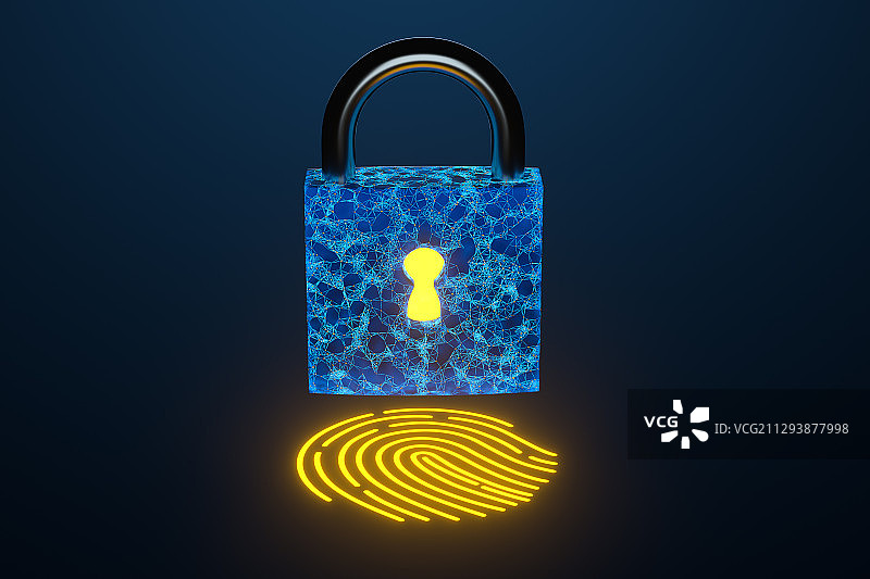 科技数字锁与指纹功能 3D渲染图片素材