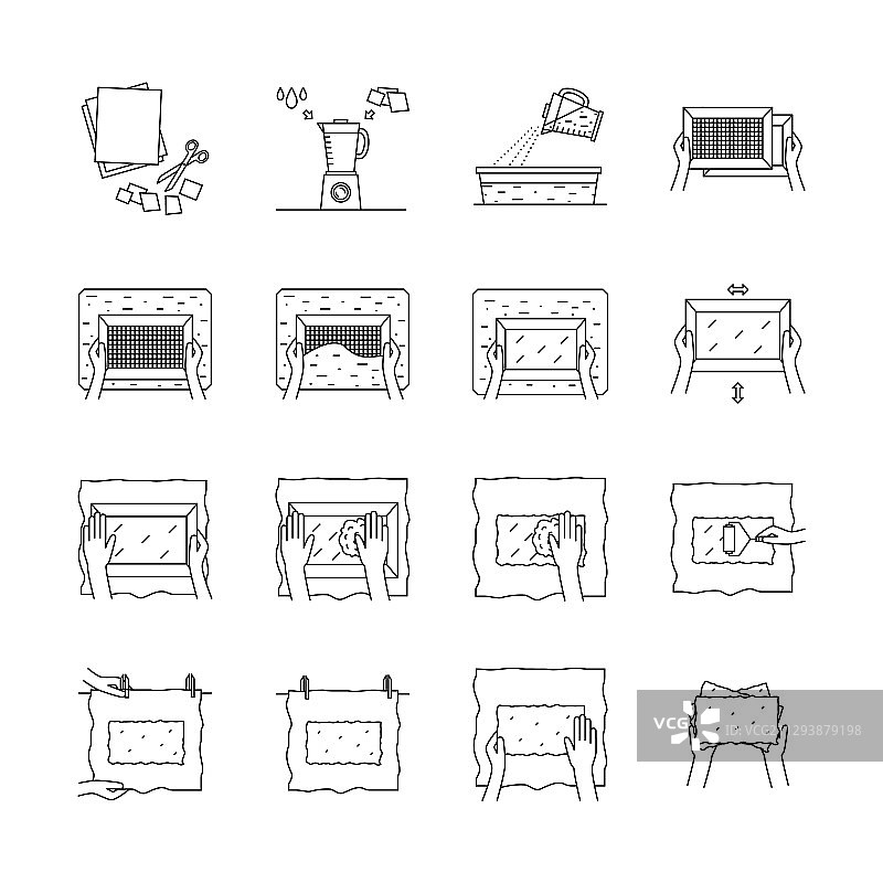 手工造纸工艺图标集图片素材