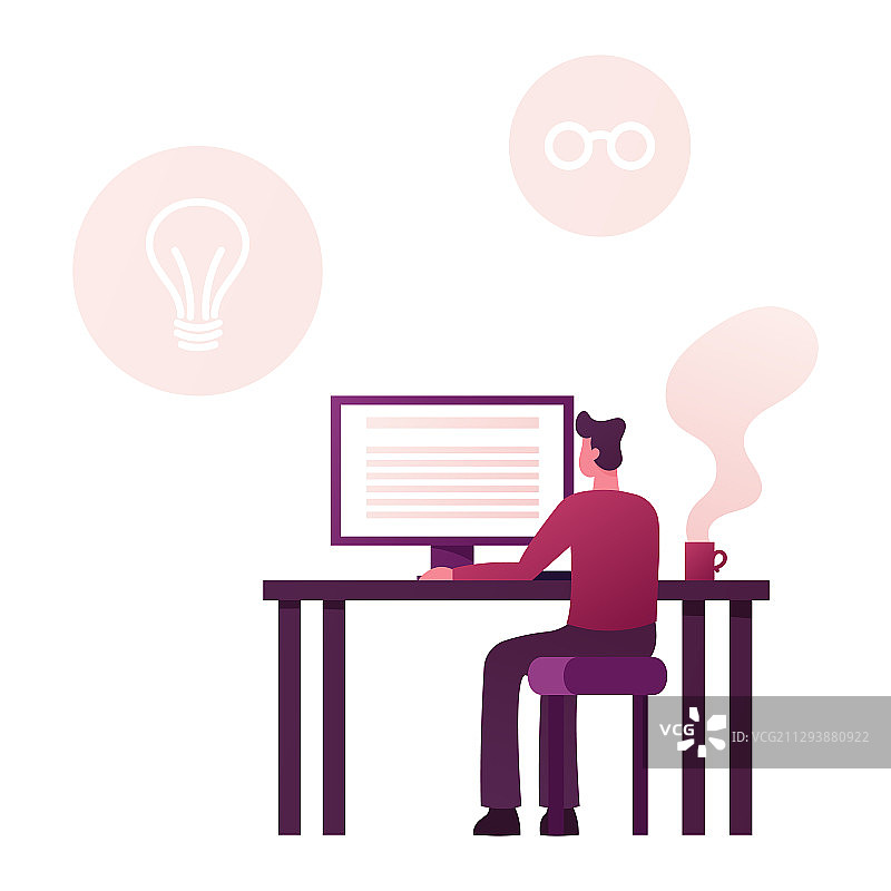 坐在桌子旁看电脑桌面的男人图片素材