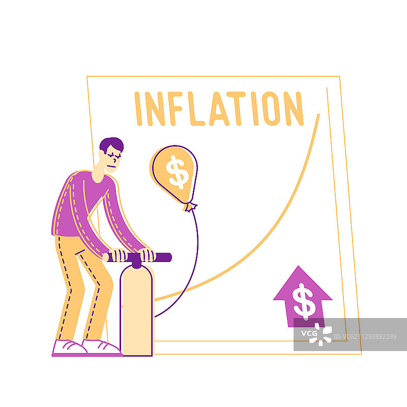 吹起带有美元符号气球的男人图片素材