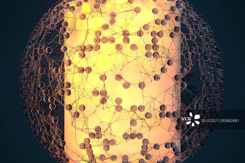 连接的网状线条与粒子 3D渲染图片素材
