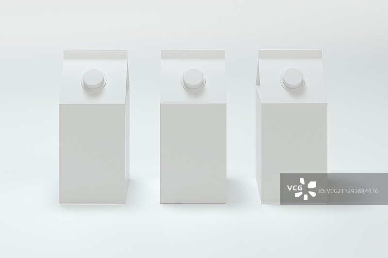 白色背景下的白色牛奶盒 3D渲染图片素材