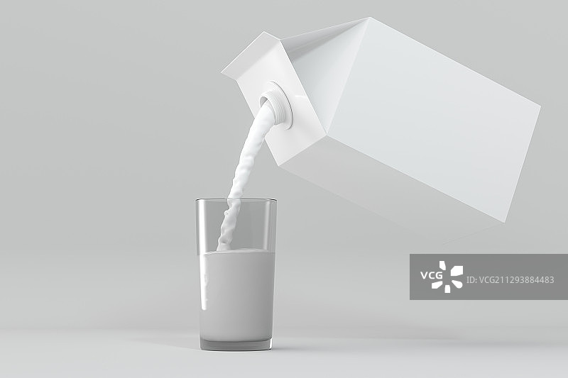 白色盒中倒出的牛奶 3D渲染图片素材