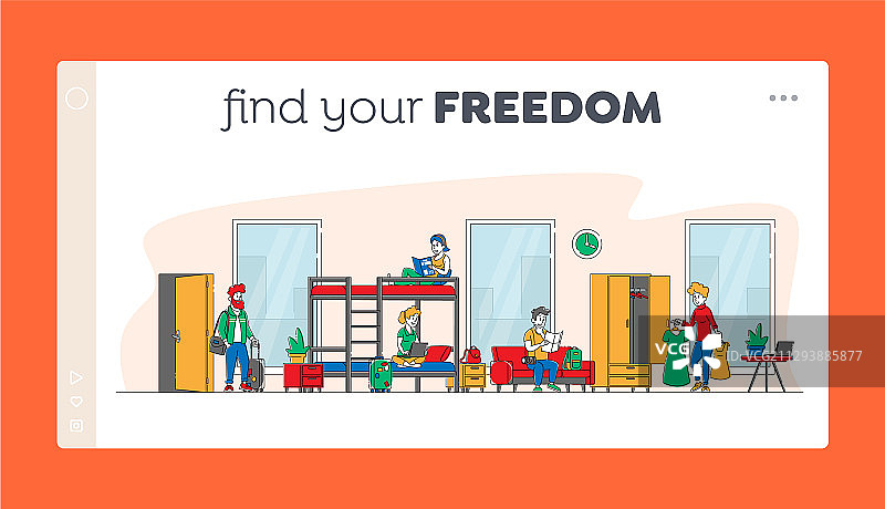 居住在青年旅社的多元年轻人登录页图片素材