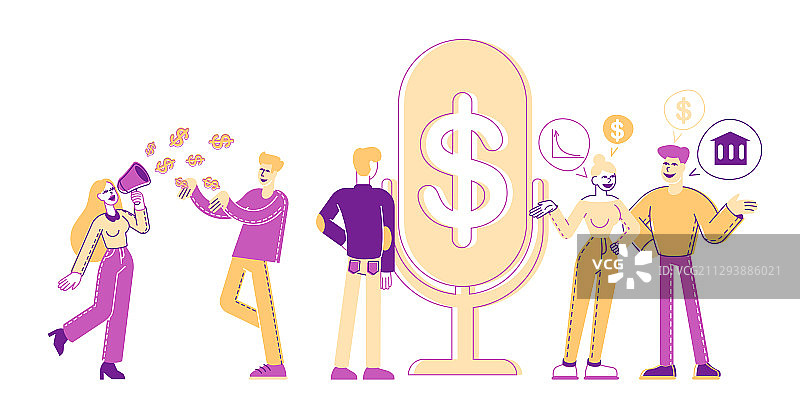 一群人站在巨大的麦克风旁图片素材