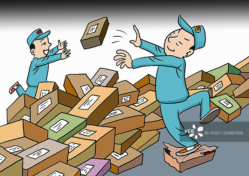 插画：55野蛮分拣快递图片素材