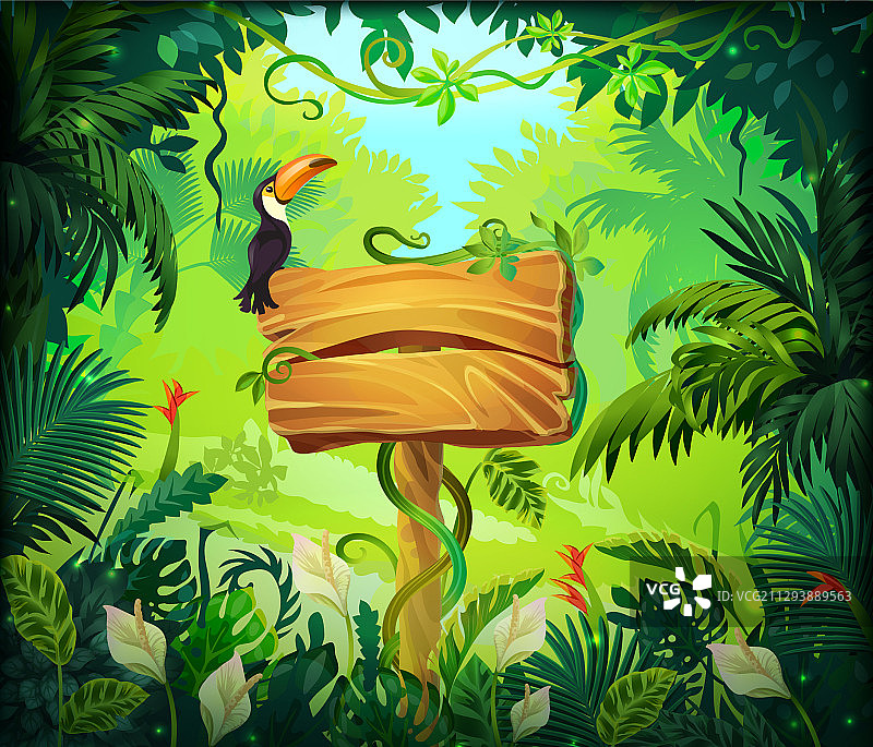 卡通丛林背景热带森林自然风光图片素材