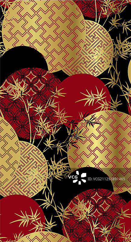 红色黑色金色竹子植物（日式中式）图片素材