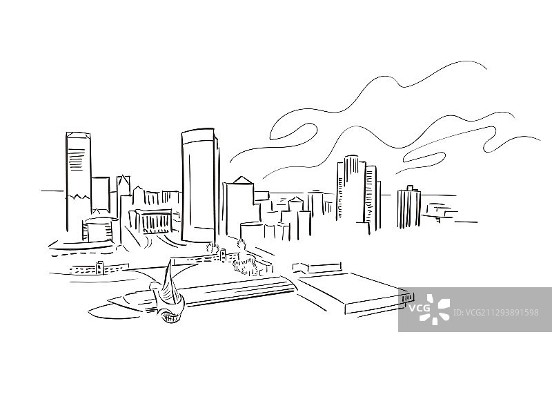 美国威斯康星州密尔沃基城市轮廓素描图片素材