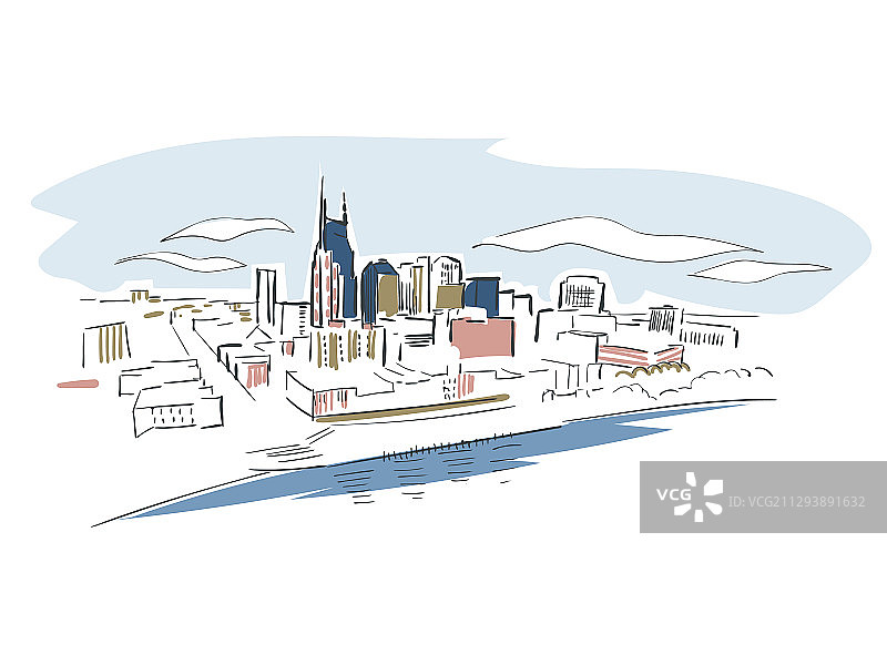 美国田纳西州纳什维尔城市素描线图片素材