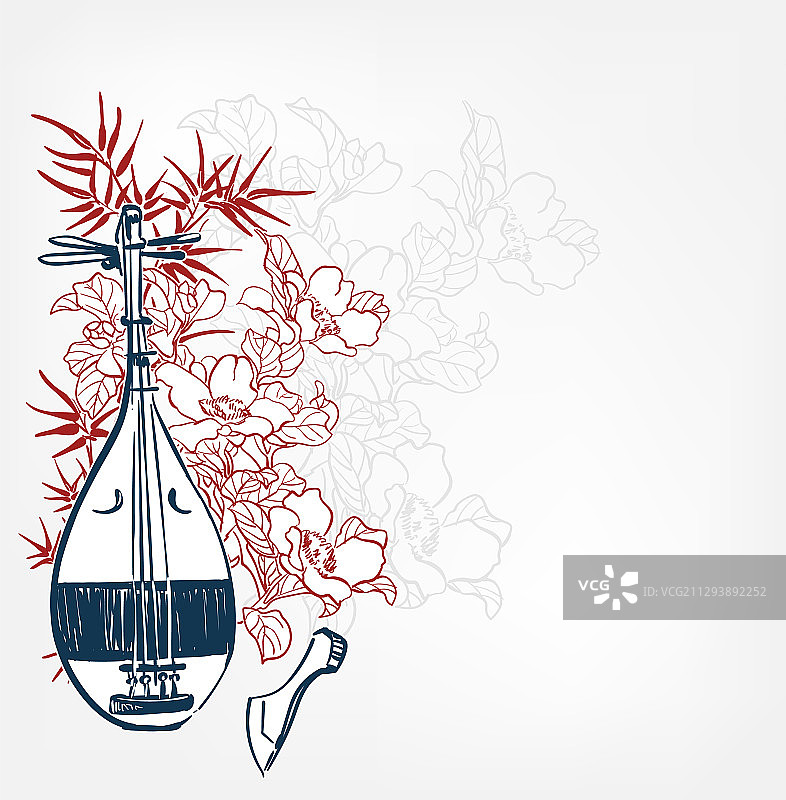 琵琶日式素描雕刻中国乐器图片素材