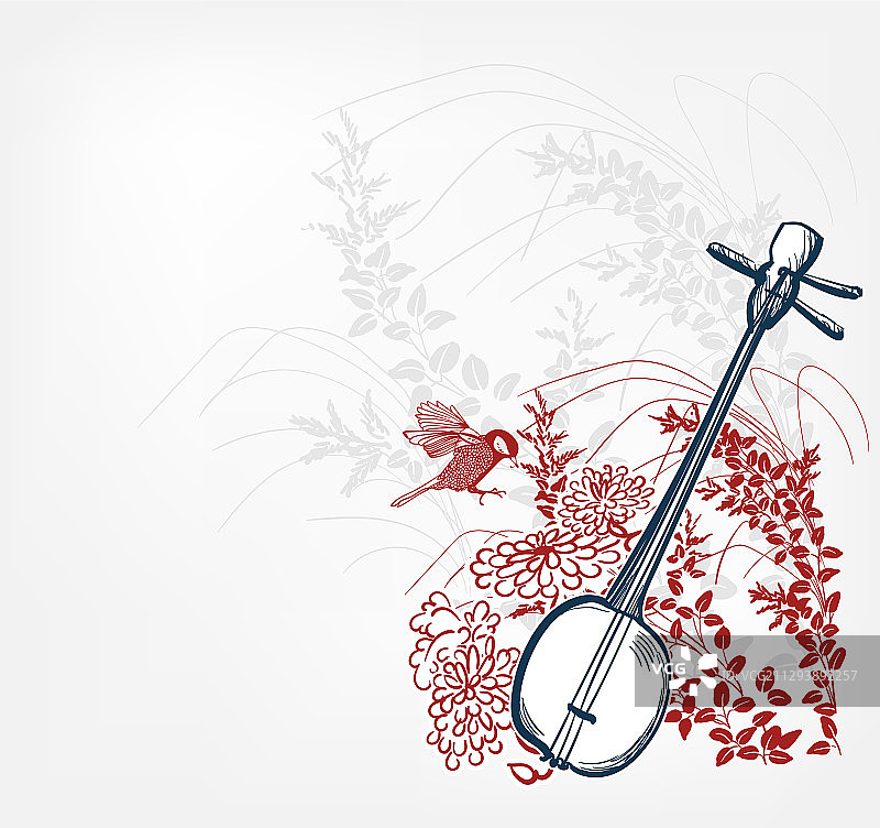 三线日本素描中式乐器图片素材