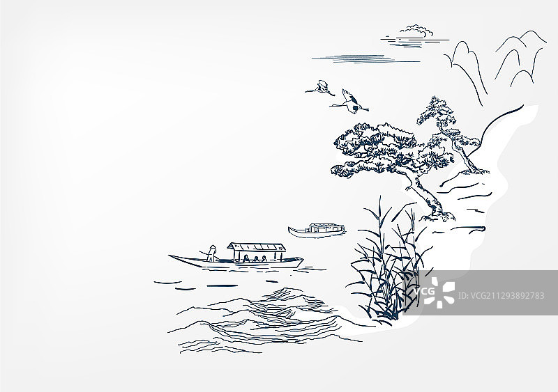 日式手绘墨水草图设计背景图片素材