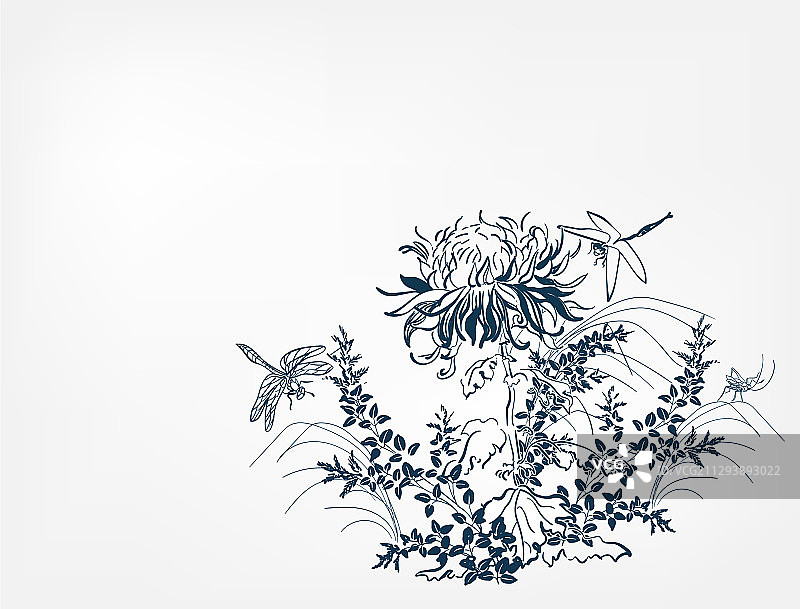 日式中式菊花墨水设计图片素材