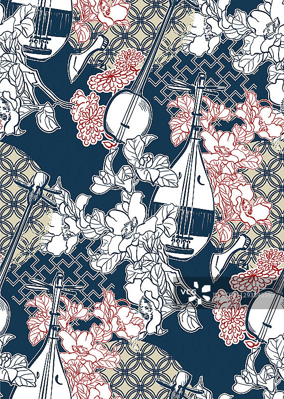 琵琶三味线草图线条艺术（日式/中式）图片素材