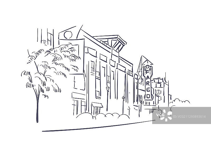 美国北达科他州法戈城市天际线速写图片素材