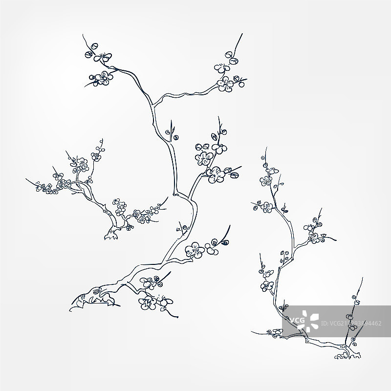 日式水墨风盛开的桃花设计图片素材