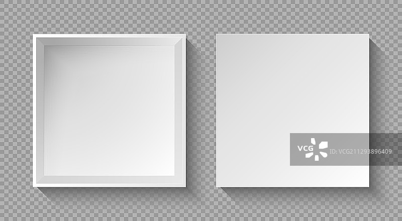 透明背景上带阴影的逼真盒子俯视图图片素材
