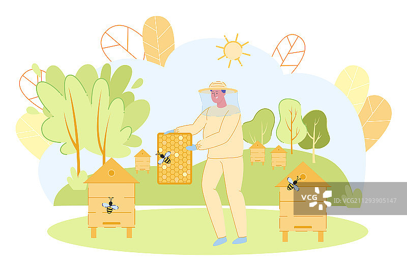 蜂箱中的养蜂人男性角色图片素材