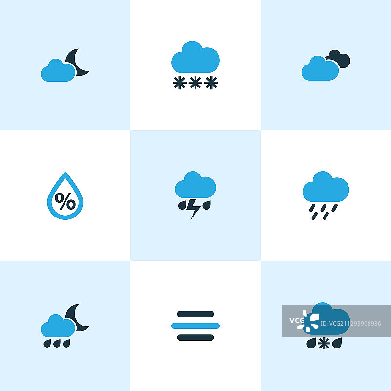 夜间阴天彩色气候图标图片素材