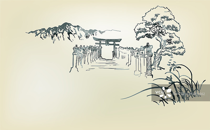 钍庙自然景观素描图片素材