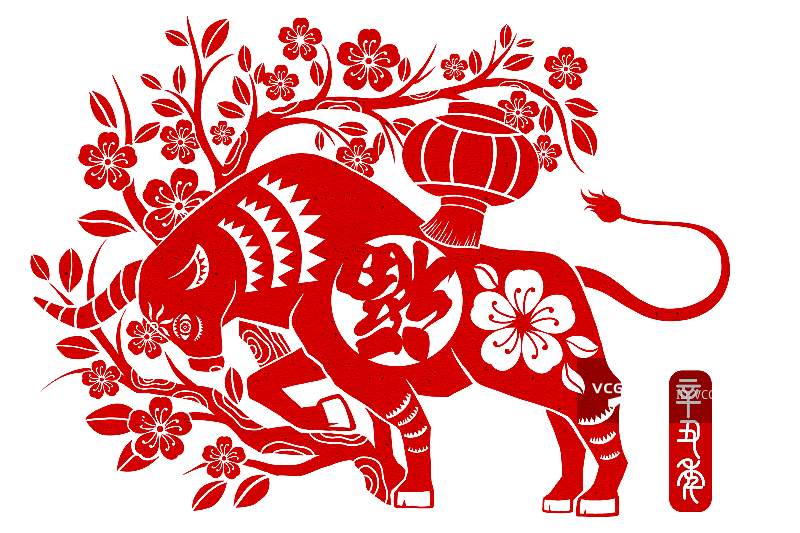 剪纸风牛年春节年画图片素材