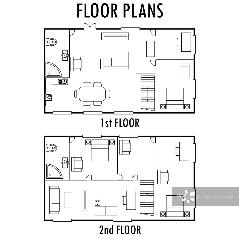 带家具的房屋建筑平面图图片素材