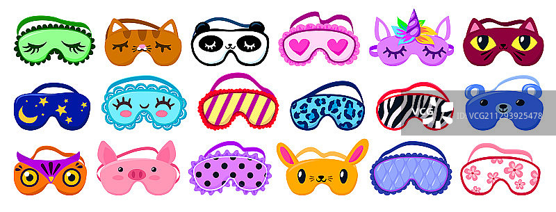 卡通睡眠眼罩图标套装图片素材