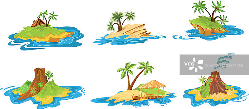 不同场景岛屿与茅屋图片素材