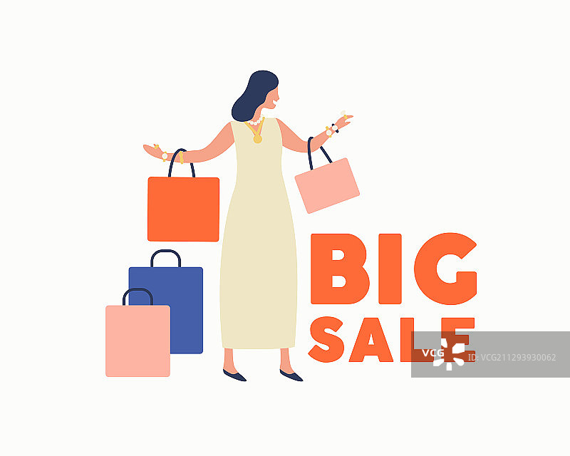 手提购物袋的时尚卡通女人享受购物图片素材