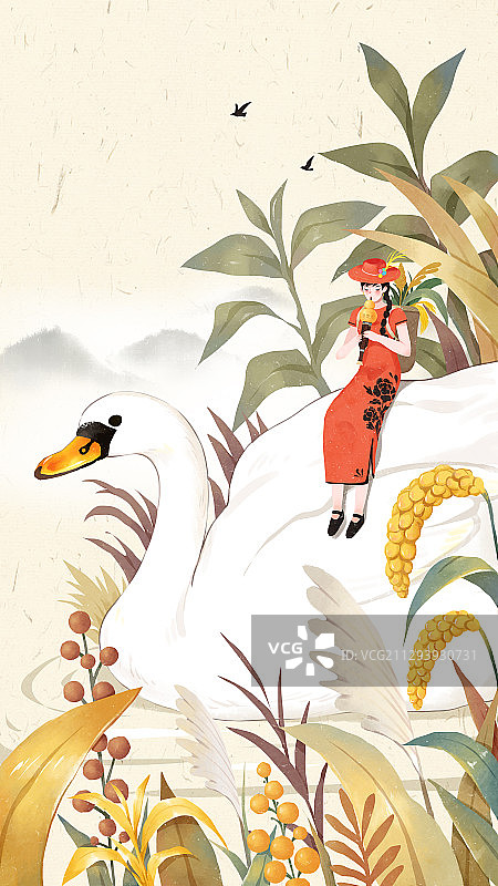 立秋节气风景插画图片素材