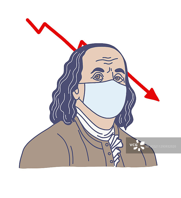 手绘戴医用口罩的本·富兰克林图片素材