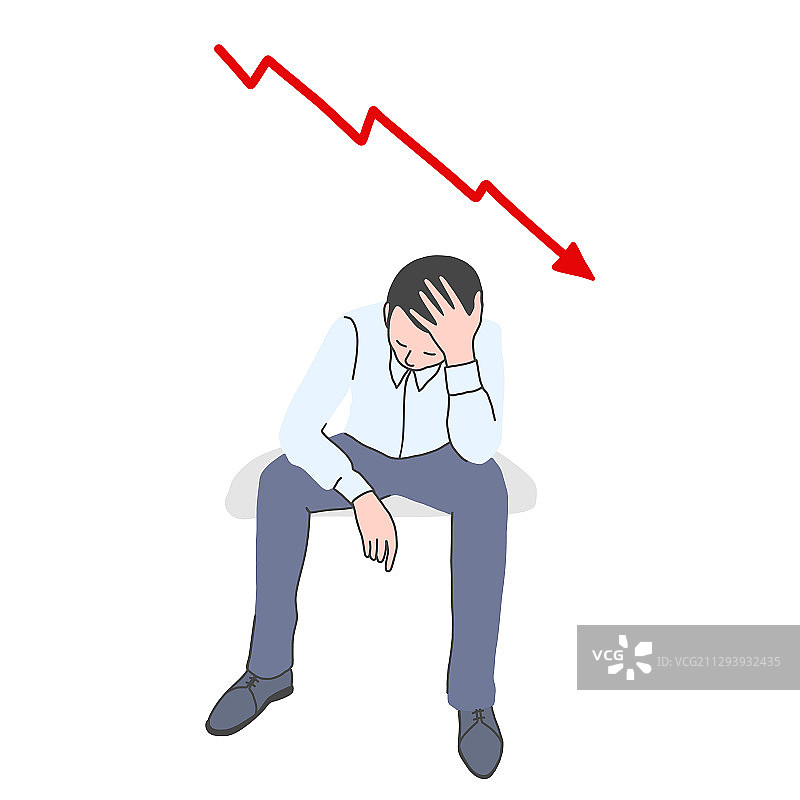背后图表下跌的沮丧的男人图片素材