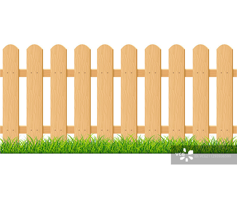 逼真细腻的3D棕色木栅栏与绿色植物图片素材