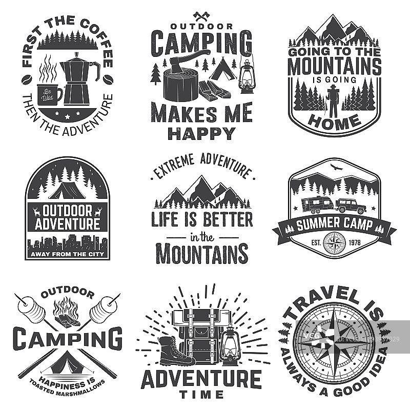 户外探险语录符号套装图片素材