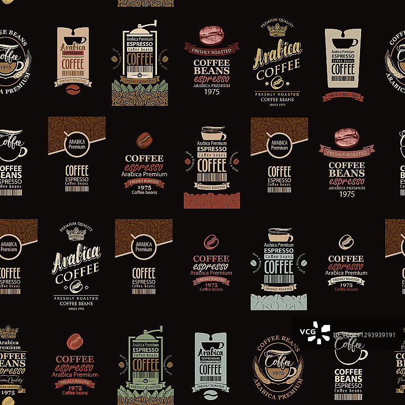 各种咖啡标签无缝图案图片素材