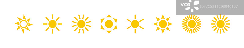 太阳图标集合，白色背景图片素材