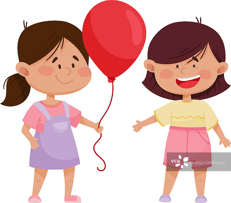 分享气球的红脸小女孩图片素材