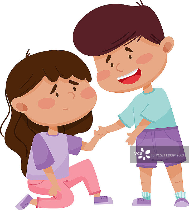 友好的小男孩安慰和支持图片素材