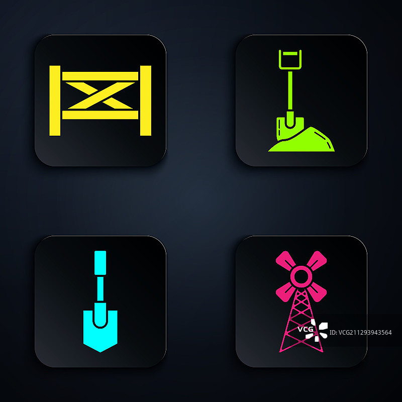 包含风车、花园围栏、木制铲子的合集图片素材