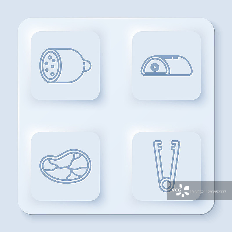 含萨拉米香肠、肉和牛排的线条图片素材