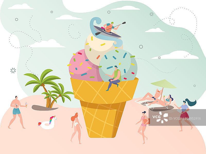 享受夏日冰淇淋概念小人图片素材