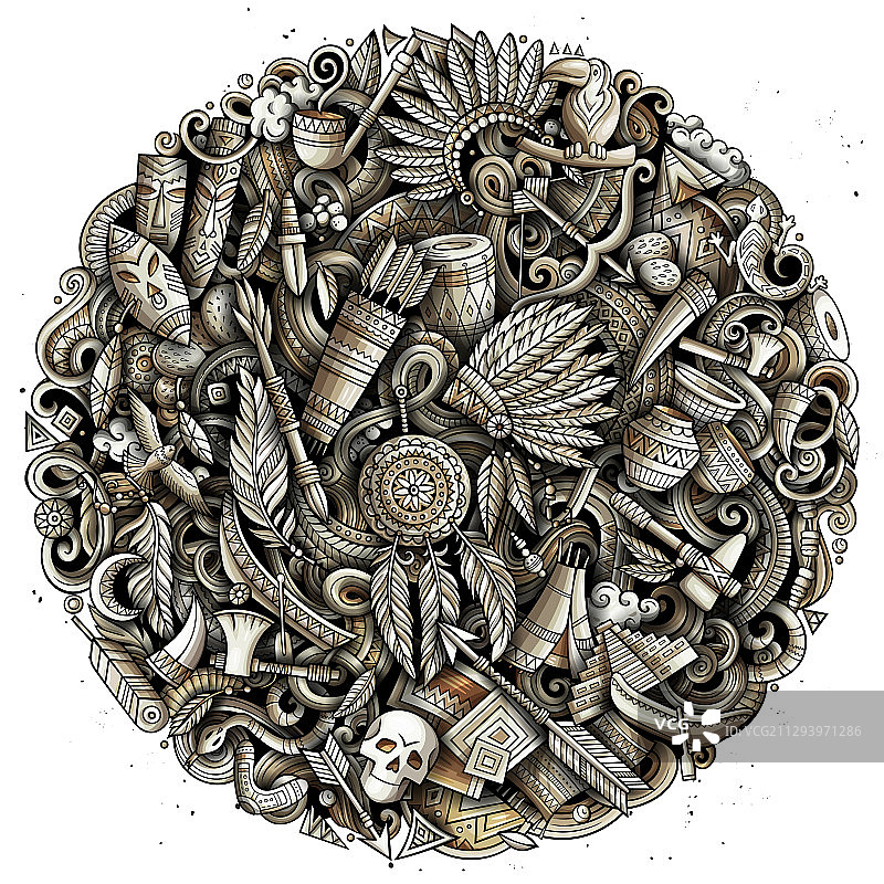 手绘美洲原住民涂鸦图片素材