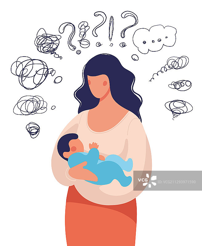 一个抱着孩子的女人在自问自答图片素材