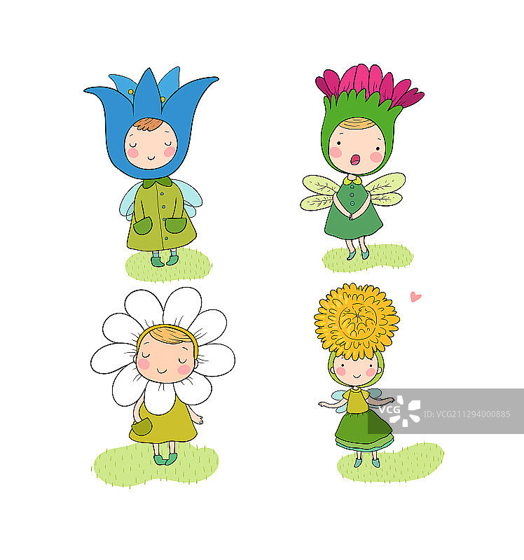 可爱的卡通花仙子与森林侏儒图片素材