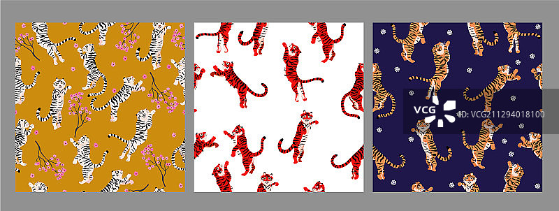 跳跃的老虎无缝图案合集图片素材