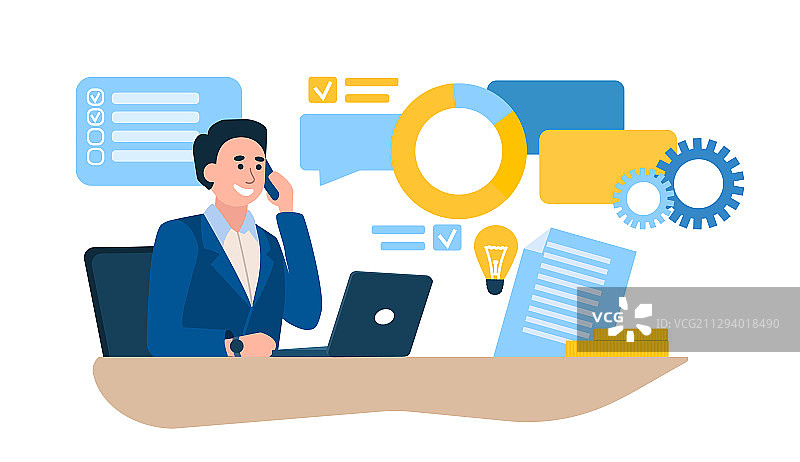 工作日概念与办公桌上的商人图片素材