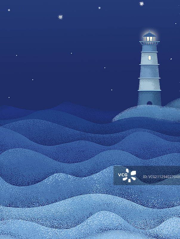 海边有灯塔的蓝色背景海报图片素材
