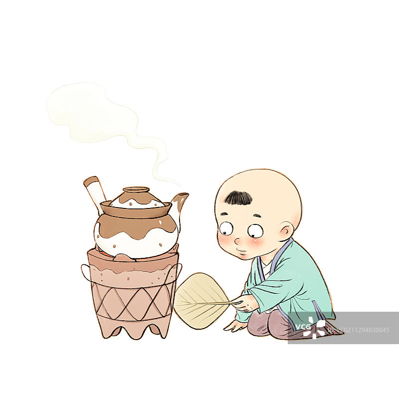 健康煲汤中医中药小孩扇扇子儿童插画图片素材